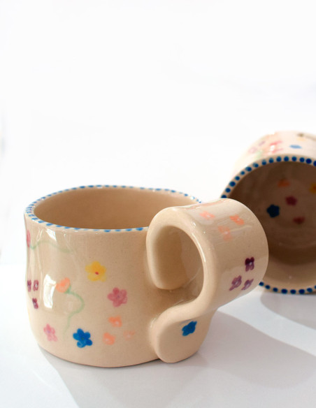 Taza Cerámica Floral Hecha a Mano