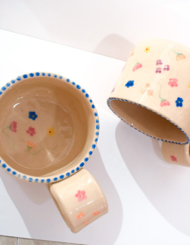 Taza Cerámica Floral Hecha a Mano