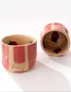 Taza Fresas Cerámica Hecha a Mano