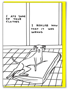 Funny Greetings Card By David Shrigley - Ate Your Clothes
