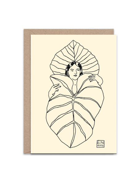 Chica Hoja B&W Greetings Card By En Marte