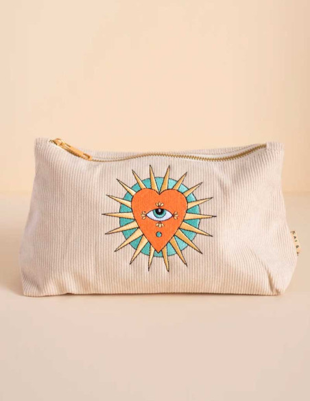 Medium Corduroy Pouch in Stone